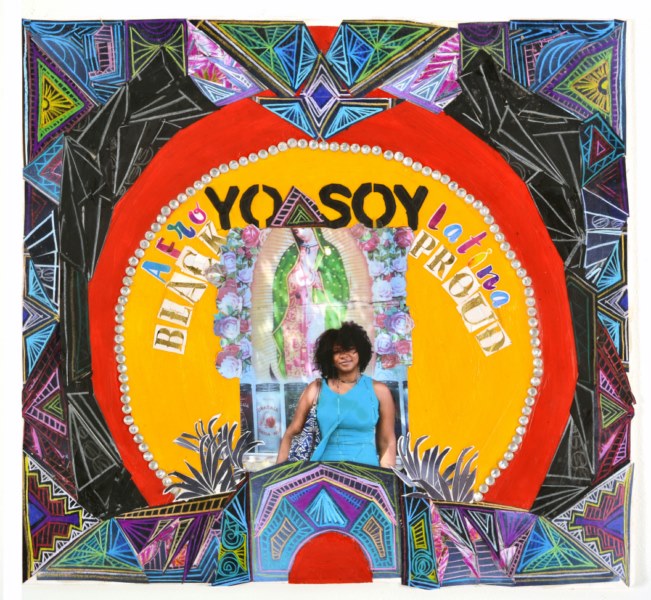 Amber Robles Gordon, Yo soy, 2022, Medio mixto: Fotografía, collage, piedras decorativas), 14´´2/16 x 1´´13/16