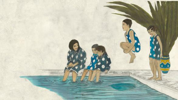 Marcel Dzama Children playing around a basin, 2018 © Marcel Dzama Courtesy the artist and David Zwirner