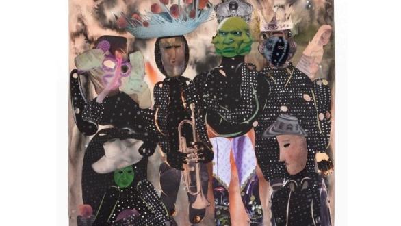 Colombia, 2025. Tela teñida, acuarela e impresión digital sobre algodón, 162.5 x 155 cm.