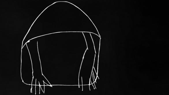 Andrea Büttner, Beggar, 2016, Holzschnitt auf Papier, 126,5 x 90 cm © Andrea Büttner / VG Bild-Kunst, Bonn 2023; courtesy Hollybush Gardens, London; David Kordansky Gallery, Los Angeles, Jan Mot, Brüssel, and Galerie Tschudi, Zuoz and Zürich, Foto: Flying