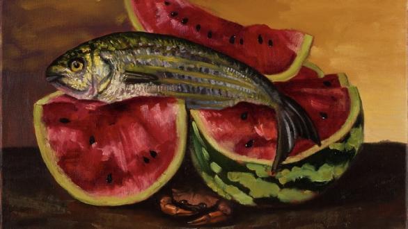 JORGE DIEZMA. Bodegón marinero con sandía, 2023. Óleo sobre lienzo