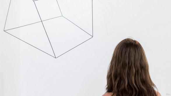 persona que observa obra de arte 