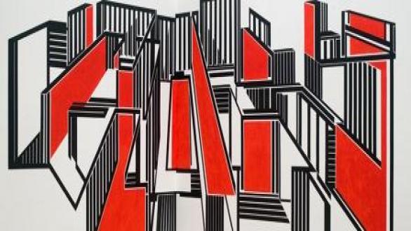 Manuel Acevedo, Glory, 2014, Latex and tape on drywall, 7 x 13 feet, courtesy of the artist.