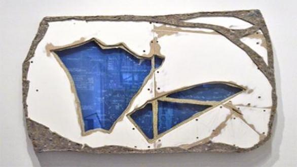 John Preus, "Oracle 4," 2016, mixed media on retired CPS blueprint, 31 x 45" 