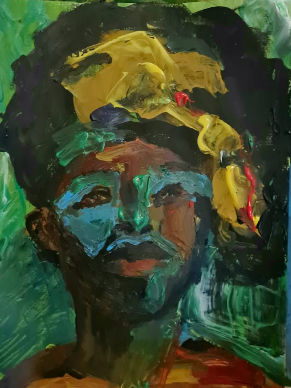 Violeta Vani, “Atlas”, 2023, 14” x 11”, acrílico sobre papel. Colección Casa Silvana de Arte Afropuertorriqueño