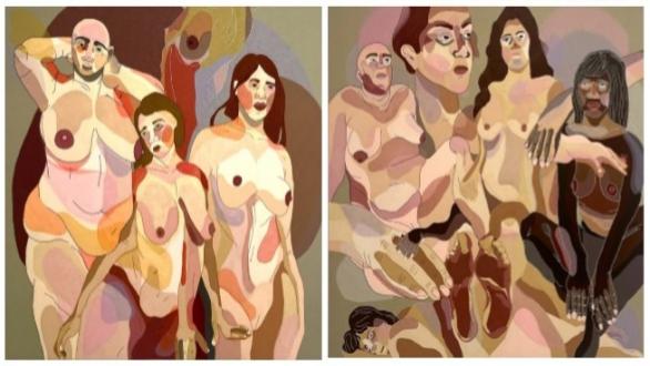 Sin título (2022). Acrílico bordado en lana y algodón y patchwork en tul sobre lienzo (200 x 200 cm)
