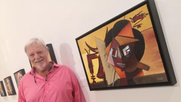 Willy LP  junto a su cuadro homenaje a Wifredo Lam