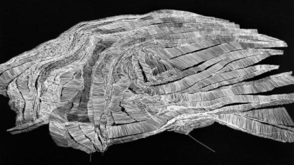 Ruth MORÁN. Tectónica del espacio 1, 2015 Temple vinílico, rotulador de plata sobre papel 140 x 100 cm 