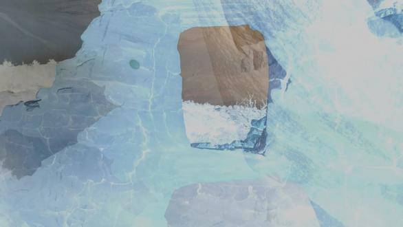 Still from Infinite Imprint, 2018, ceramic, resin, hydrocal, sand, mylar, single channel video (unique), 69 x 38 x 42 inches