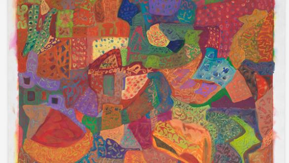 Ficre Ghebreyesus, Map / Quilt IV, 1999 Acrylic on unstretched burlap, 157,5 x 164 cm © The Estate of Ficre Ghebreyesus / Courtesy Galerie Lelong & Co.  