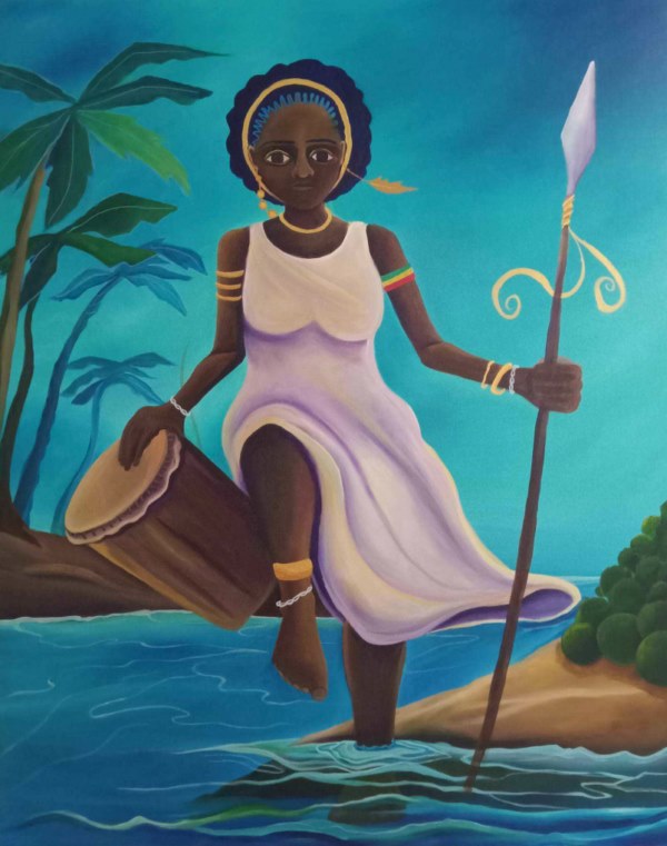 Reina en Mi Tierra, 2023, 48” x 48”, acrílico sobre tela 