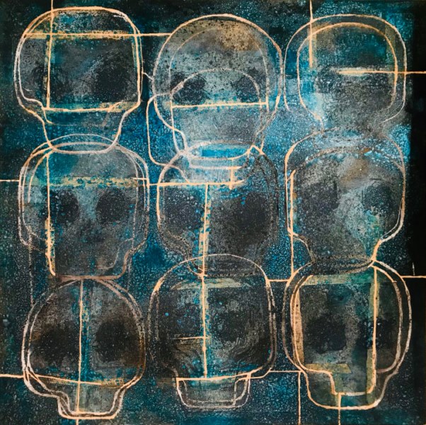 "Tzomplatli azul"  Mixta/madera.  80 x 80 cm. 2019