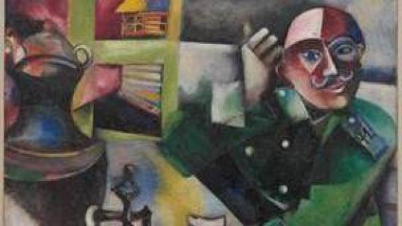 Marc Chagall  El soldado bebe (Le soldat boit, 1911–12) Óleo sobre lienzo 109,2 x 94,6 cm  Solomon R. Guggenheim Museum, New York, Colección Fundacional Solomon R. Guggenheim, 49.1211 © VEGAP, Bilbao, 2016