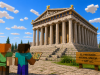 Recreación del Partenón de Atenas en Minecraft utilizada para enseñar historia del arte, arquitectura clásica y patrimonio cultural a jóvenes estudiantes