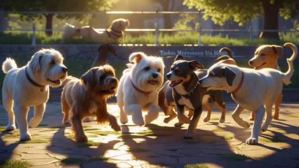 Imagen de perros de diferentes razas jugando