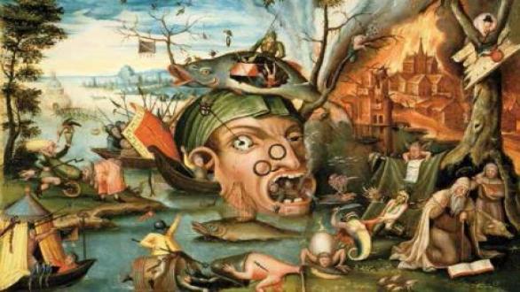 Attributed to Jan MANDIJN Haarlem circa 1500 - Antwerp circa 1560 The Temptation of Saint Anthony Panel : 22.8 x 29.6 cm