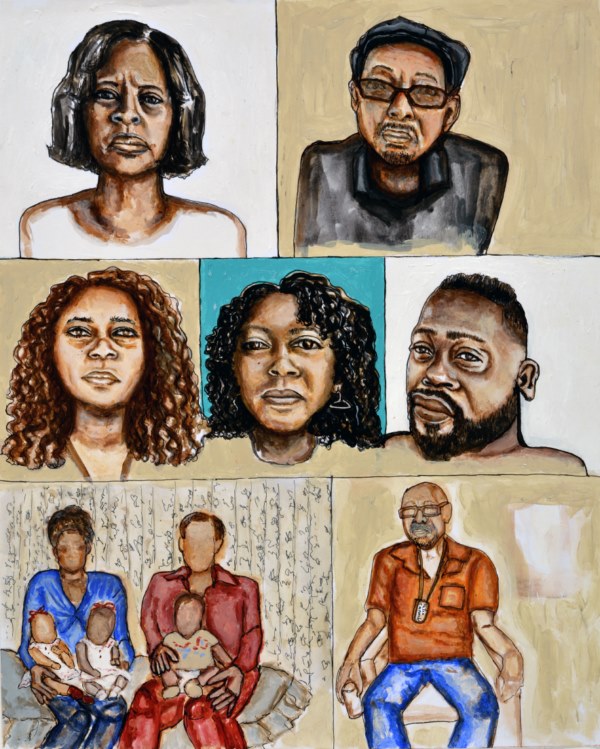 Maribel Canales Rosario, Retratos Genealógicos (Familia Canales Rosario), 2020, medio mixto (acrílico y bolígrafo), 14” x 11”