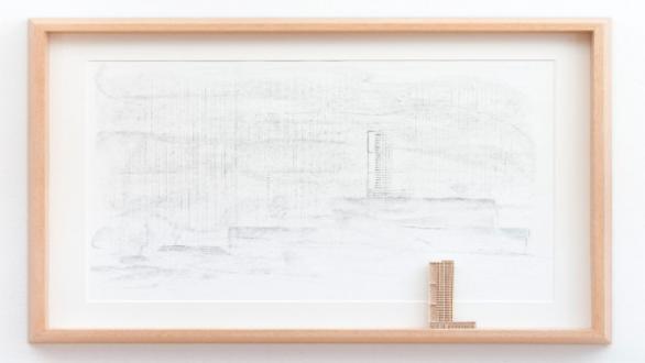 Witnesses: Landscape IV, 2015.Frottage y grafito sobre papel Bioprima Book 100 gr. Maqueta de madera de balsa. Frottage and graphite on paper Bioprima Book 100 gr. Balsa wood model. 60 x 80 cm 