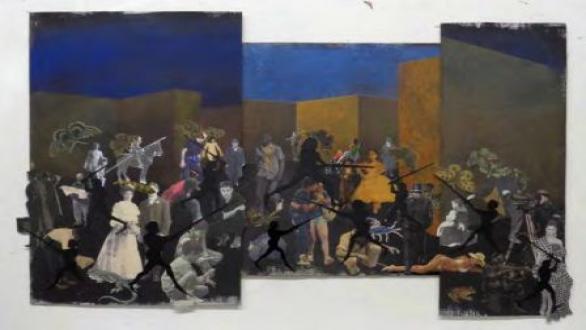 La plaza (2015) 56 x 86 cm. Mixta y collage/papel