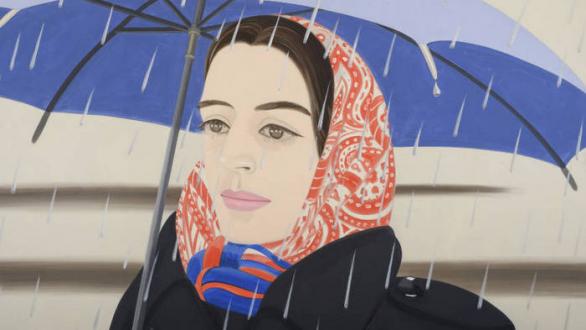 Alex Katz, Blue Umbrella #2, 1972. Oil on canvas. 96 x 144 inches.Collection of Peter Blum, NYC