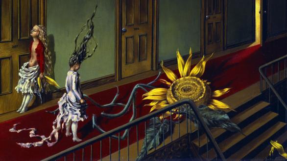obra de arte- Dorothea Tanning. Pequeña serenata nocturna (Eine Kleine Nachtmusik), 1943. Óleo sobre lienzo. 40,7 x 61 cm. Tate: Adquirido con ayuda del Art Fund y del American Fund para la Tate Gallery 1997 