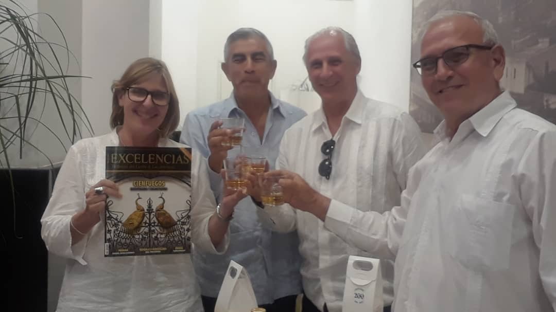 Gladys Collazo, president of the National Heritage Council; Julio Larramendi, photographer of the heritage cities; José Carlos de Santiago, president of the Excelencias Group and Irán Millán, Cienfuegos Conservator