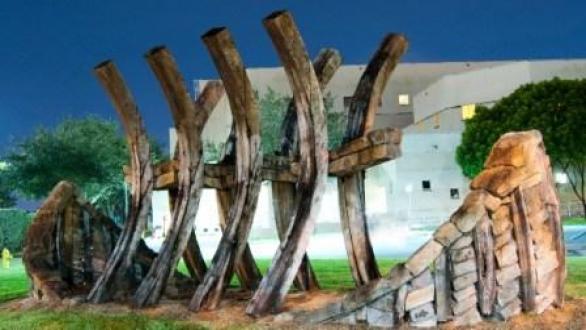 Ilan Averbuch, Journey’s End  Ilan Averbuch (Israeli, b. 1953) Journey’s End, 1985, Granite, wood and steel, 144 x 480 x 78 inches, The Frost Art Museum Gift of the Martin Z. Margulies Family Collection, FIU 97.27.1