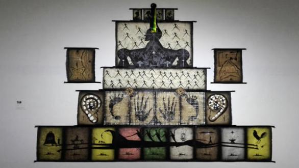 José Bedia (La Habana, Cuba, 1959): Júbilo de Aponte. 2017. Técnica mixta sobre papel. 269 x 363 cm