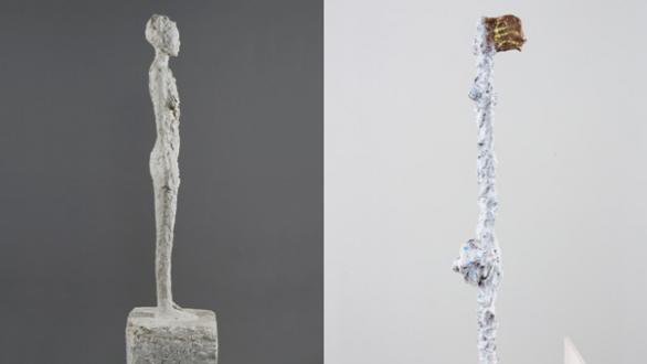 Alberto Giacometti Femme au chariot, 1943 - 1945 Fondation Giacometti © Succession Alberto Giacometti / Adagp, Paris 2023 Rebecca Warren, Hot Nike, 2020 © Rebecca Warren,2023. Courtesy Maureen Paley, Galerie Max Hetzler, and Matthew Marks Gallery