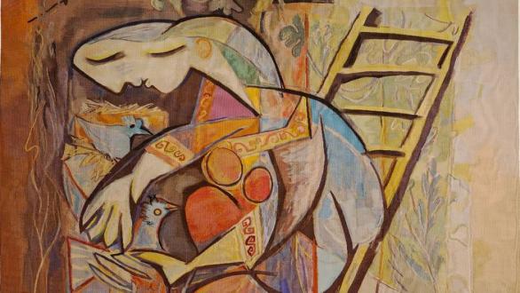 Pablo Picasso Femme Sur L'Echelle, 1955 Original Aubusson Tapestry Unique Edition | Atelier C. Legoueix | 6.6 x 5.8 ft Courtesy Jane Kahan Gallery