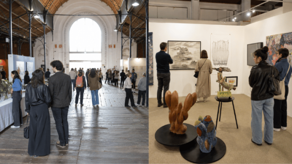 Montaje editorial de MAPA 2026 en Buenos Aires y ARTUC 2026 en Tucumán con visitantes recorriendo ambas ferias de arte contemporáneo