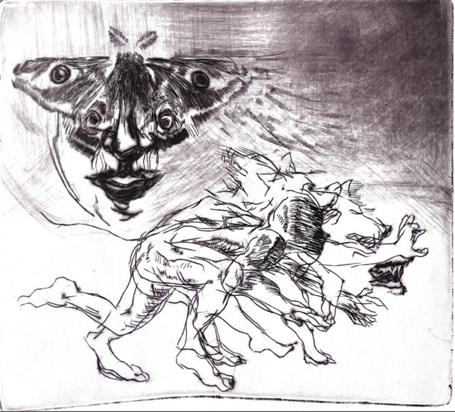 Canin-Olilla, 2024, Buril y Punta Seca, 8” x 11”