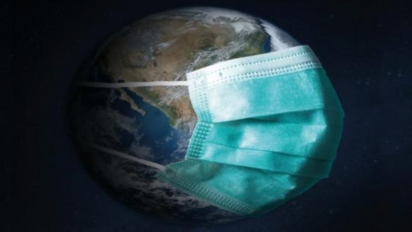 imagen del planeta Tierra con mascarilla