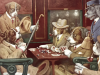 Perros jugando al póquer, obra de Cassius Marcellus Coolidge, con varios perros sentados alrededor de una mesa de cartas
