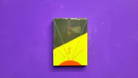 ENRIQUE RAMÍREZ. Bajo el Sol, 2024. Oil, acrylic, red-ink pencil, liquid resin on MDF. 18 x 13 x 2 cm (7.1 x 5.1 x 0.8 in)