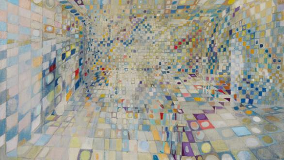 María Helena Vieira da Silva Le Couloir ou intérieur (El pasillo o el interior), 1948 Óleo y grafito sobre lienzo. 46x55cm Colección privada © María Helena Vieira da Silva, VEGAP, Bilbao 2025